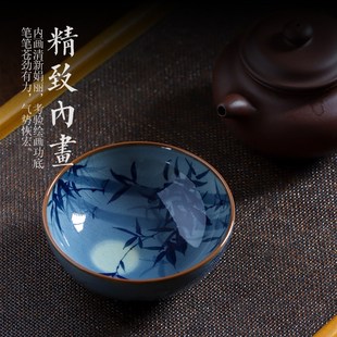 景德镇手绘青花瓷陶泥月影竹普洱杯茶杯主人杯单杯个人茶碗釉下彩