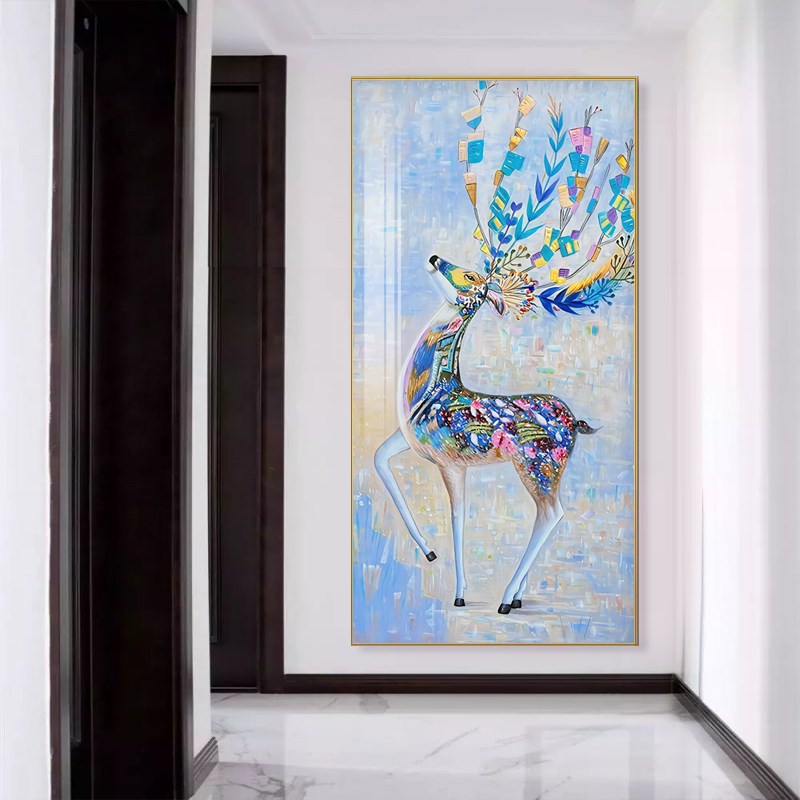 抽象鹿晶瓷画浮雕画油画中式欧式带框客厅别墅艺术挂画玄关装饰画图片