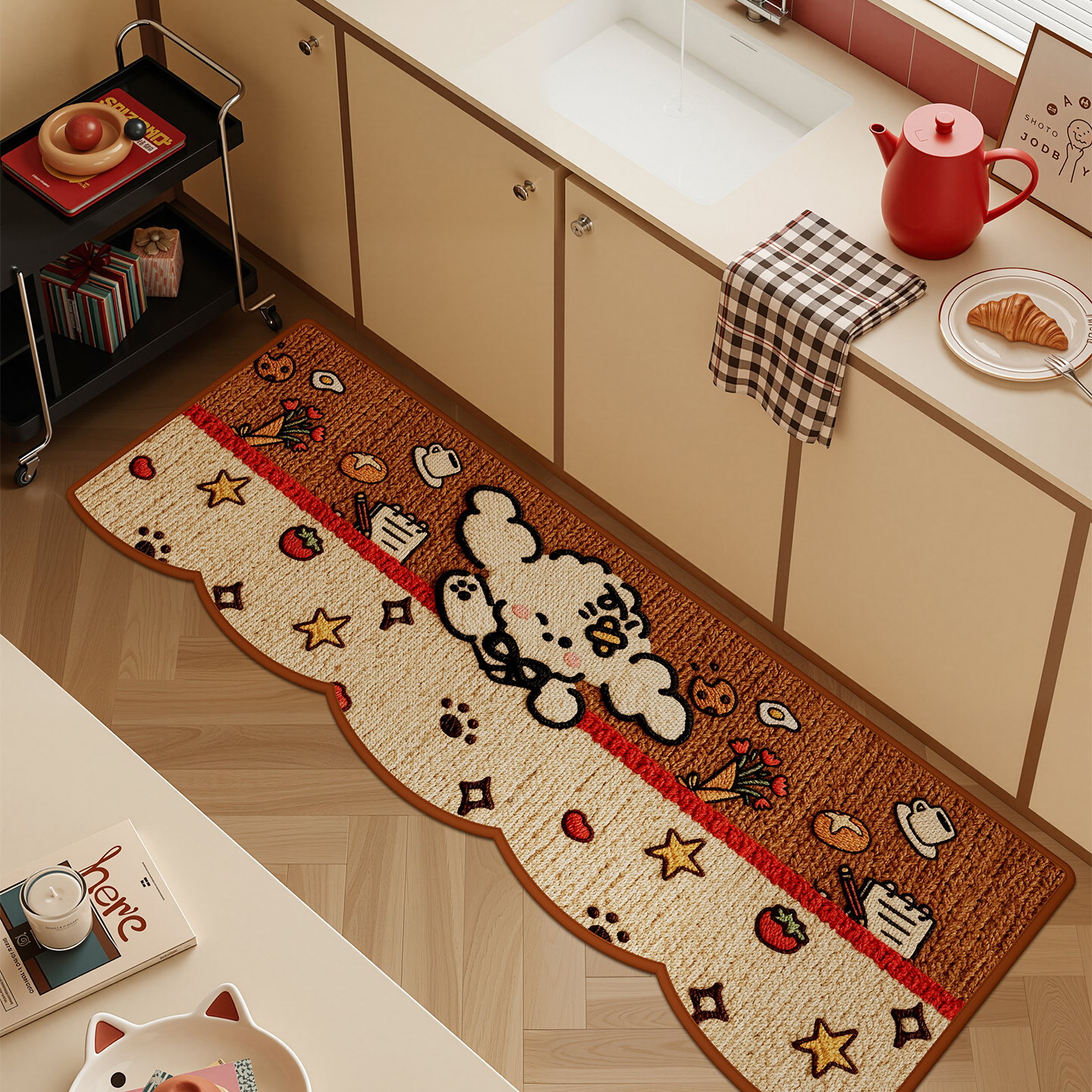 卡通风仿亚麻材质厨房垫