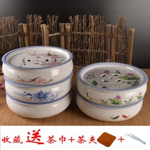 简约大号茶海荼船 功夫茶盘茶具家用陶瓷茶台干泡台圆形茶托储水式