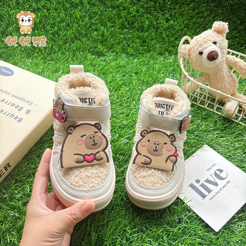 儿童高帮厚底加绒二棉保暖运动鞋男童女童男款女款2025年新款冬季