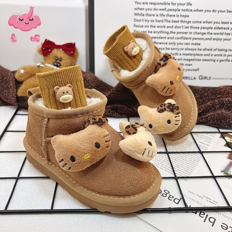 女童可爱卡通宝宝冬款鞋子加绒保暖厚底大棉鞋冬季东北靴子雪地靴