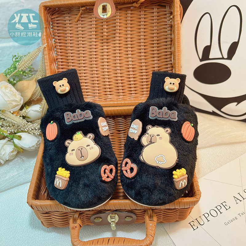 可爱冬季儿童棉拖鞋卡通毛毛鞋加绒保暖2025冬季新款女童小孩棉鞋