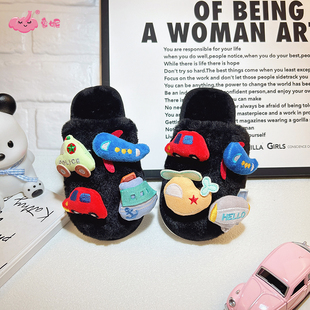 男童黑色冬季包头棉拖鞋汽车男孩幼儿童室内家居男款2025冬天新款