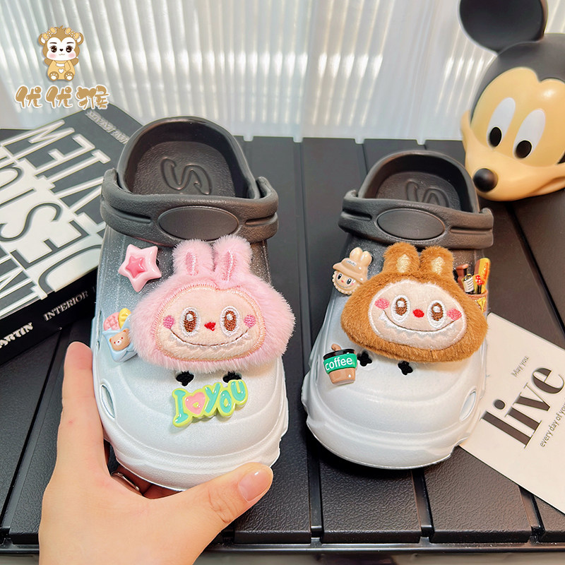 儿童一体式厚底增高洞洞鞋男款2026新款夏季夏天男童包头拖鞋外穿