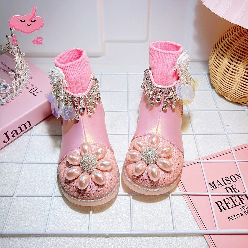 2025新款英伦风秋冬靴子女童粉色马丁靴鞋子冬款加绒儿童厚底短靴