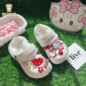 毛绒内胆旅游穿冬天外穿防滑平底防滑新款 儿童加绒洞洞鞋 女童拖鞋