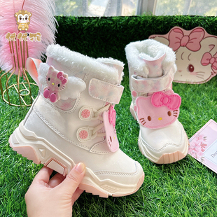 女童高帮长筒加绒雪地靴女款东北2025新款冬季幼儿童宝宝防水防滑