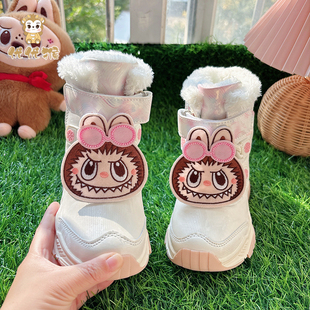 女童高帮加绒雪地靴女款2025新款冬季儿童中大童保暖棉鞋防水防滑
