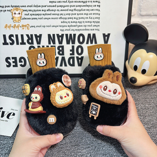 女童黑色棉拖鞋女宝可爱卡通室内家居冬季冬天幼儿童宝宝防滑棉拖