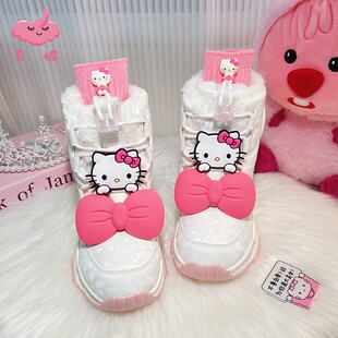 2025女款新款猫咪冬季加绒加厚女童防水中大童棉靴保暖雪地靴厚底