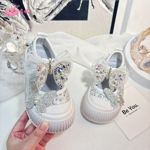 2025新款女童白色帆布鞋软底不累脚幼儿园儿童中大童春秋款室内鞋