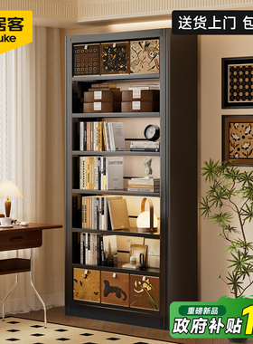 安居客图书馆钢制书架中古风黑色学生家用客厅储物一体靠墙书柜子
