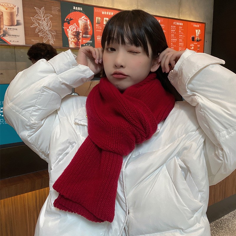 红色围巾女冬季韩版百搭i