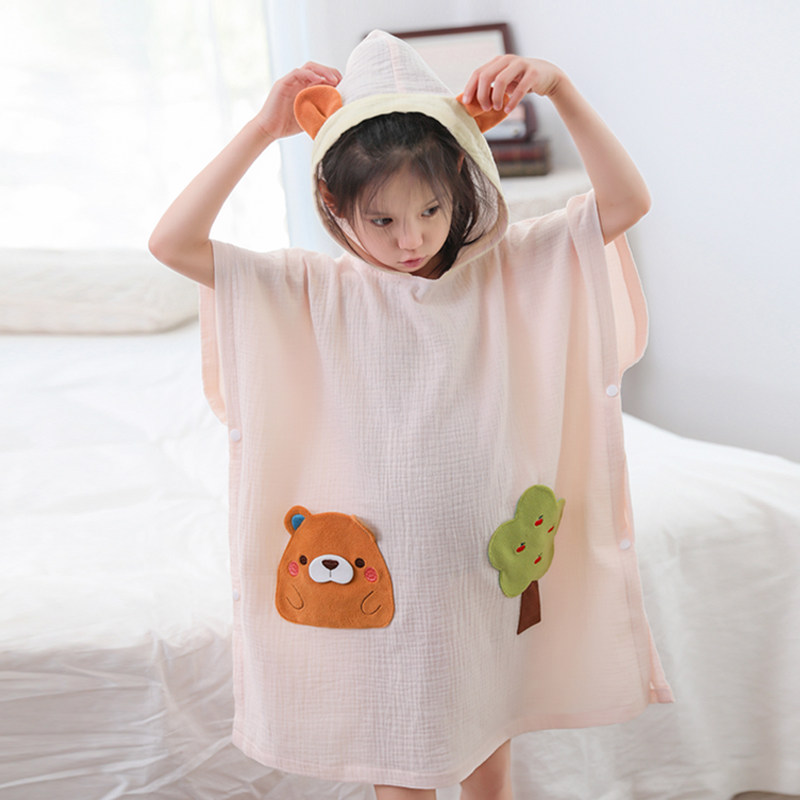 儿童浴巾斗篷带帽家用洗澡纯棉浴袍中大童男女孩游泳专用夏季薄款