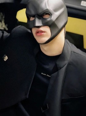 男生体育生1S蝙蝠侠头套型男潮男0M性感黑色PVC款蝙蝠侠面具头套