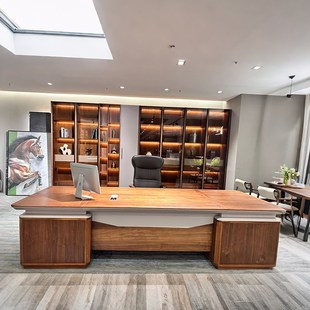 新中式北美胡桃木老板桌总裁桌全实木总经理董事长高级大气办公桌