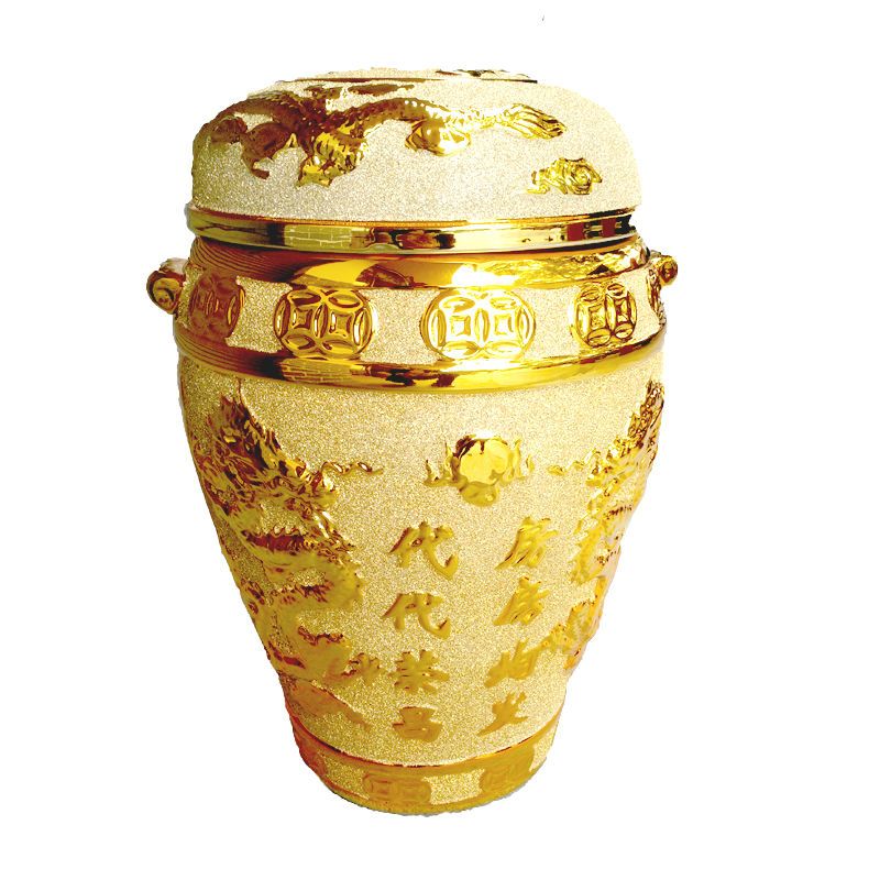 砂金金色骨灰坛双层盖密