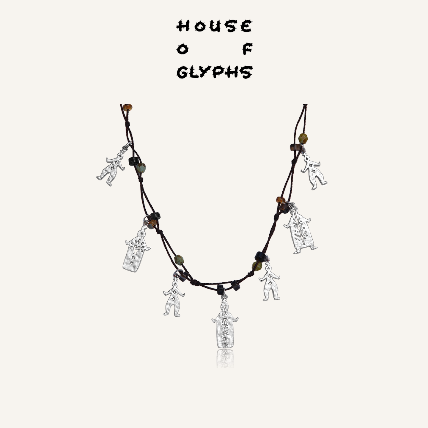 House of Glyphs符界HOG纳西族热美磋跳舞小人编绳锁骨链
