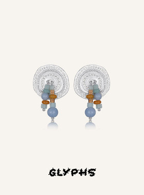 GLYPHS/符界云南纳西族披星戴月天使石串珠耳钉