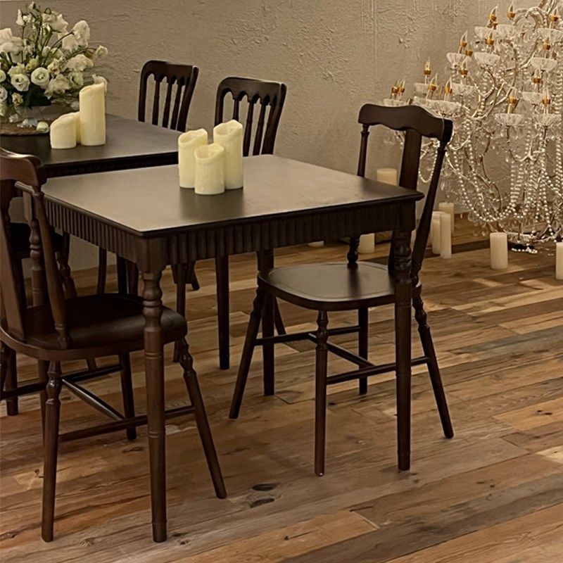 复古实木咖啡厅桌椅组合中古风法式西餐厅餐桌椅子甜品店商用方桌