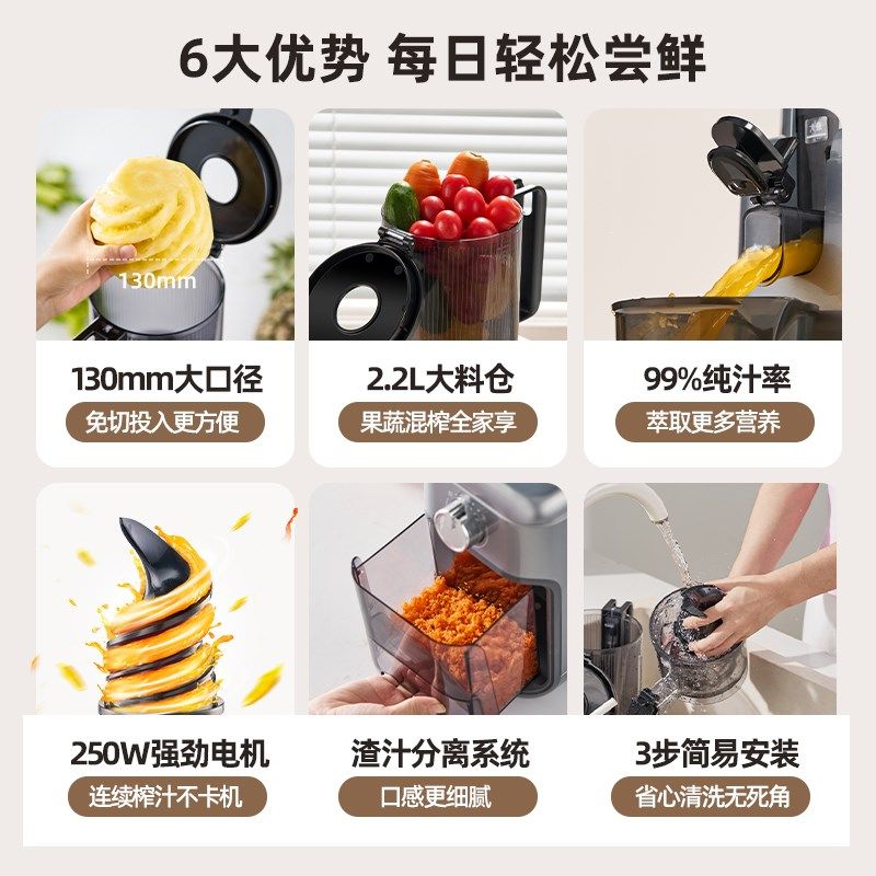 大宇榨汁机渣汁分离原汁机小型家用全自动榨汁慢磨大口径榨果汁机