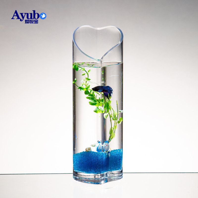 爱悦宝 创意鱼缸水族箱心形玻璃鱼缸生态小型金鱼缸斗鱼缸办公桌