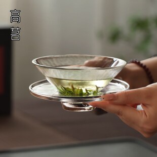 中古玻璃茶盏主人杯单杯仿宋古风杯大号斗笠杯绿茶点茶碗功夫茶具