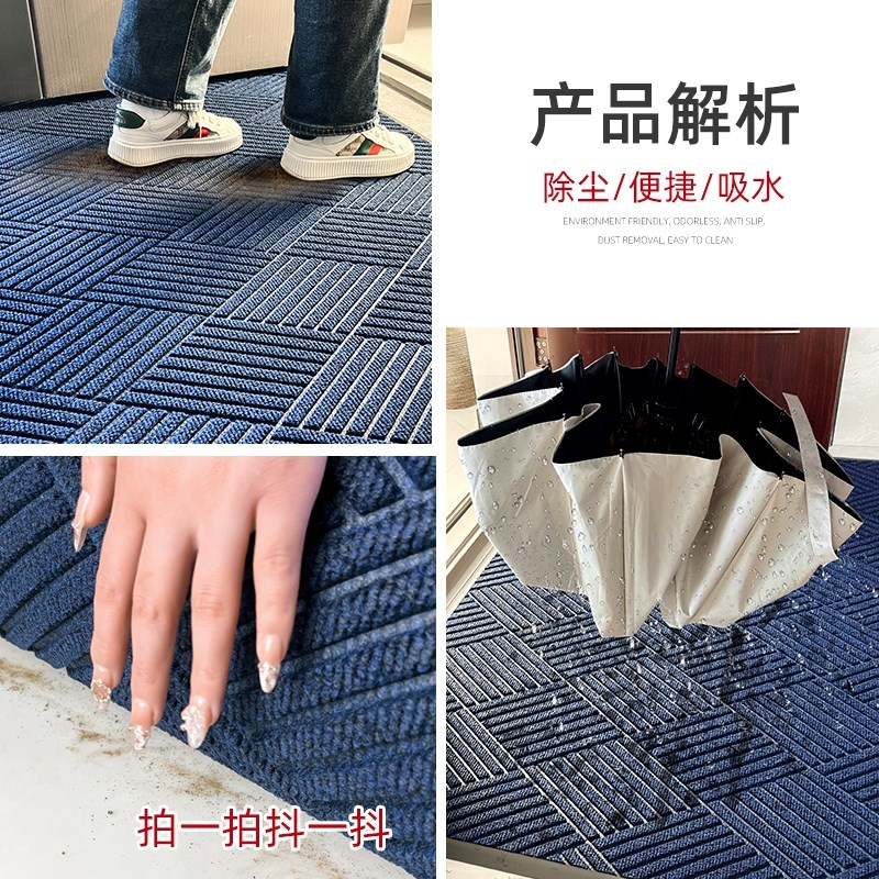蓝色入户门地垫室外进门耐脏脚垫防滑门垫门口玄关地毯门外高级感