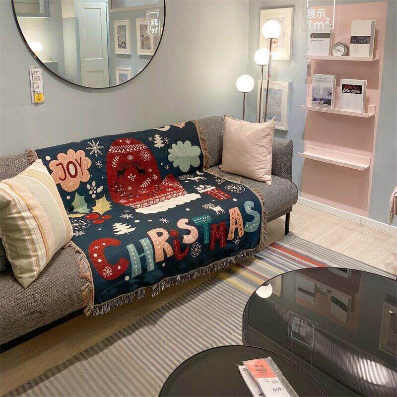 2022款圣诞节装饰毯子背景布圣诞挂布沙发套罩民宿多功能沙发盖布