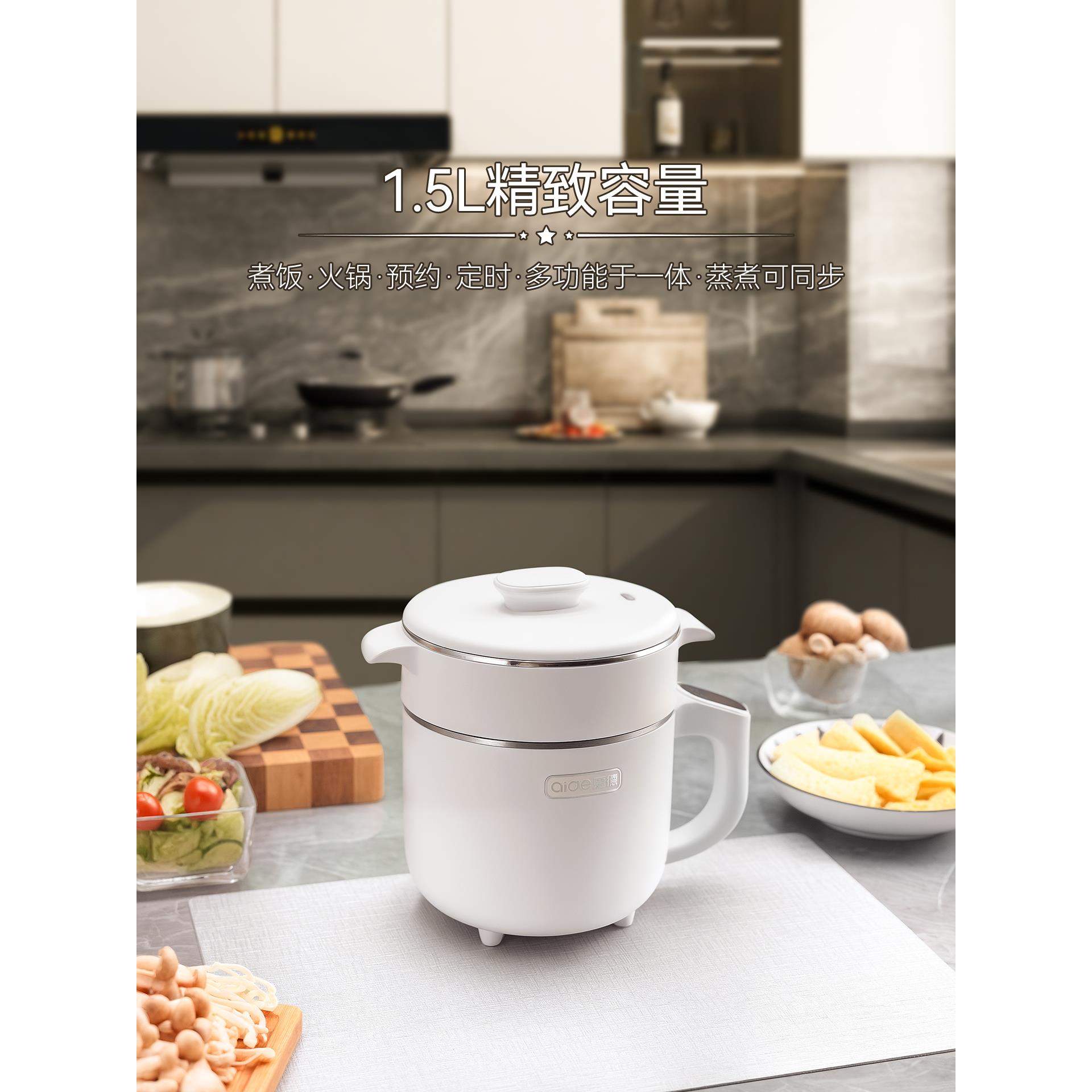 爱德1.5L升纯钛Ti电煮锅家用多功能蒸煮一体小型电火锅宝宝辅食锅