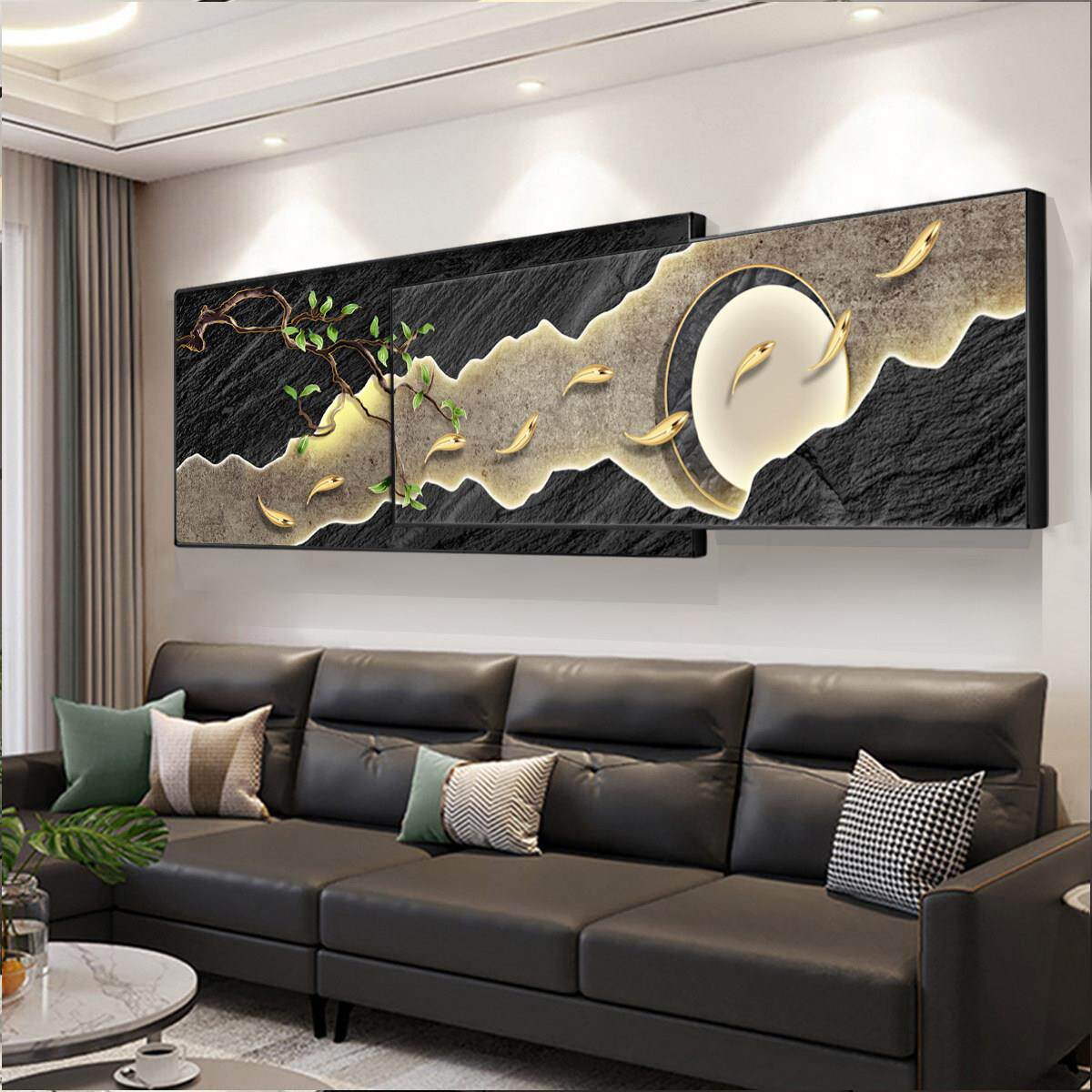 新中式九鱼图高级感客厅沙发背景墙壁装饰挂画叠加壁画大气现代