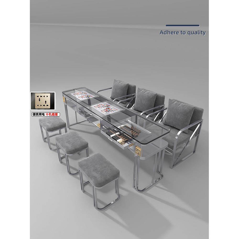 永奇新款时尚银色灰色双层玻璃美甲桌子单人双人三人美甲桌椅套装,商业/办公家具,美甲台,淘宝优惠券,粉丝福利购,淘宝优惠卷