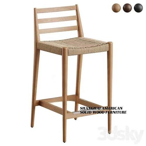 中古实木编绳吧台椅家用岛台高脚椅高脚凳酒吧椅咖啡厅前台吧椅