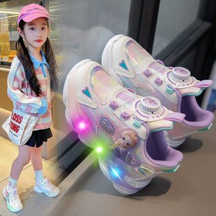 KEEN DA科恩达女童鞋子2024春季款儿童网面发光运动鞋女孩跑步鞋