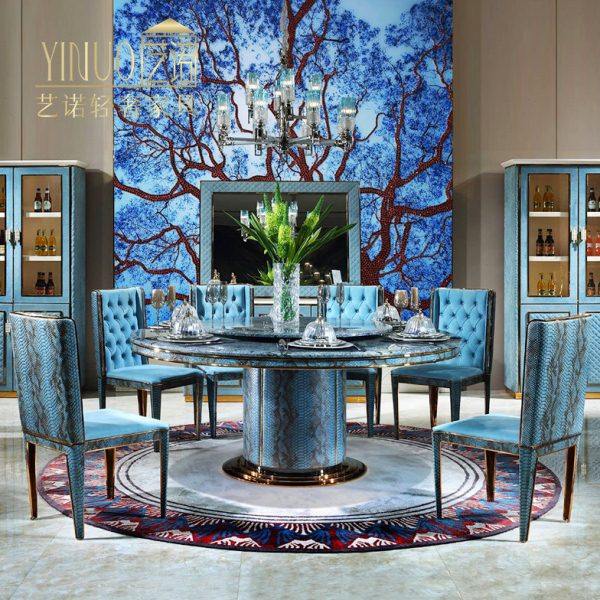 后现代意式轻奢大理石餐桌椅组合高端餐厅宾利奢华圆形不锈钢饭桌,住宅家具,大理石餐桌,淘宝优惠券,粉丝福利购,淘宝优惠卷