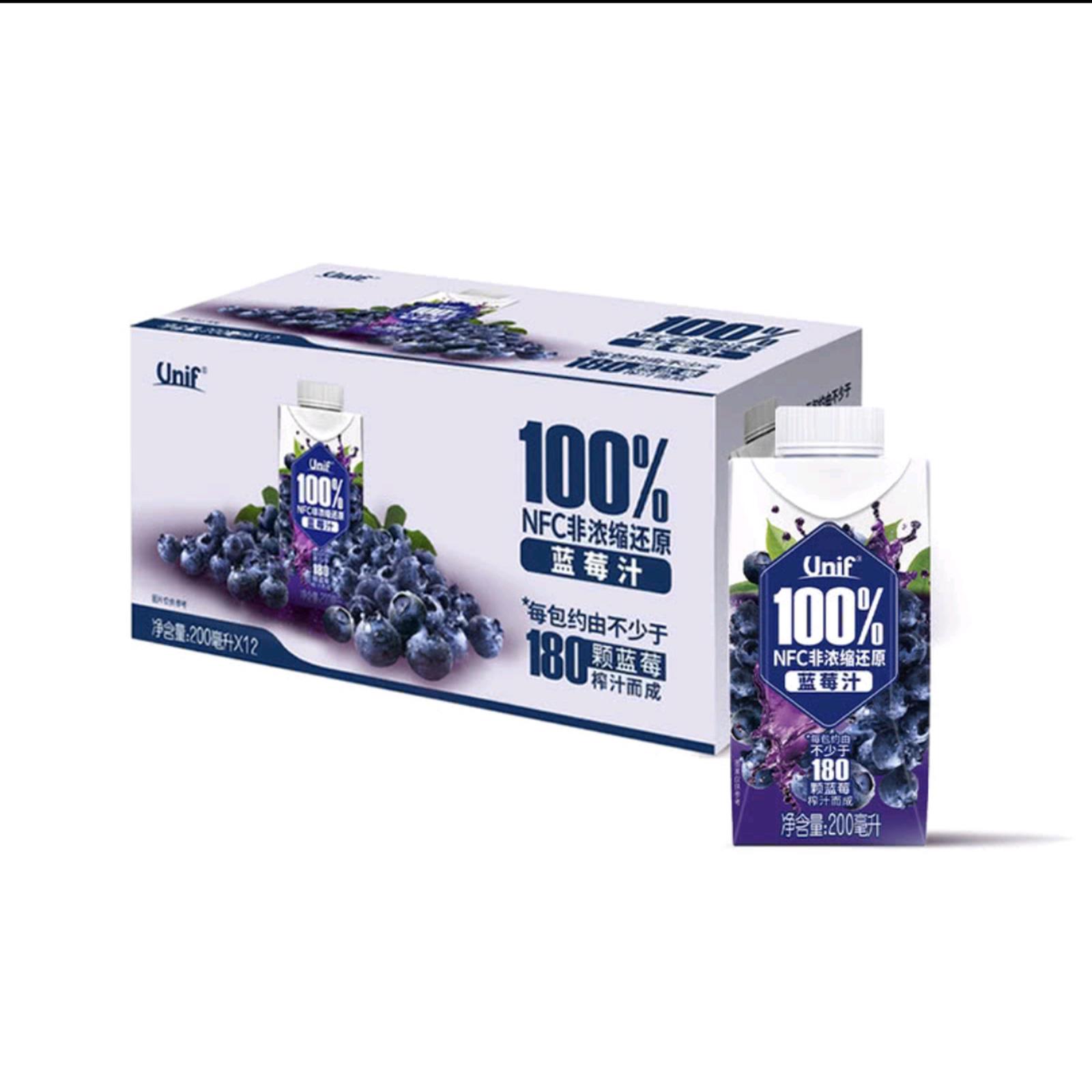 山姆代购Unif 100%NFC蓝莓汁200ml含花青素0脂肪非浓缩果汁饮料