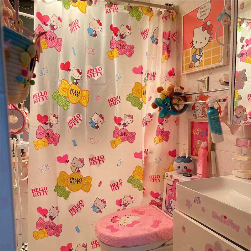 HelloKitty浴帘隔断帘防水可爱免打孔加厚防霉卫生间洗澡挂帘卡通