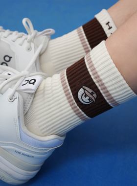 HandStudio中长筒网球运动袜子白色毛巾底秋冬款透气耐磨防臭百搭