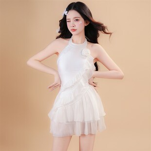 花房姑娘泳衣女高级感连体裙式 平角白色仙女纯欲风绝美泡温泉度假