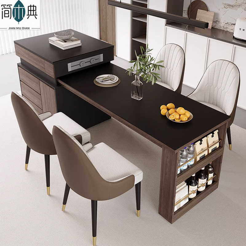中古风黑色岩板岛台餐桌一体可伸缩小户型极简高端实木餐桌吧台柜,住宅家具,岛台餐桌,淘宝优惠券,粉丝福利购,淘宝优惠卷