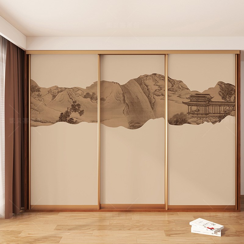 新中式翻新柜门贴纸民宿卧室装饰改造衣柜玻璃门贴画自粘加厚墙贴