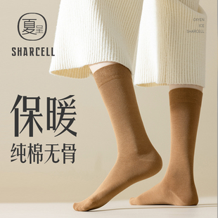 小腿袜女夏季季纯棉日系棕色长筒袜显瘦半腿中筒高V筒及膝靴子长