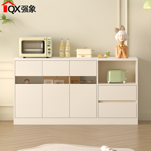 奶油风岩板客厅餐边柜厨房储物柜一体靠墙现代简约多功能定制G252