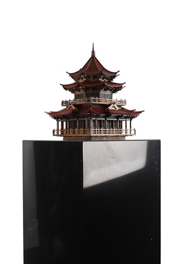 新中式古建筑八角凉亭艺术品雕塑台客厅书房办公桌软装饰品摆件