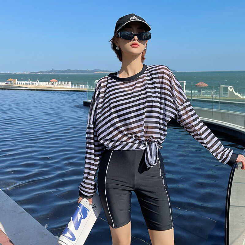 泳衣女款2024新款保守分体微胖女孩遮肉大码长袖高级感泡温泉泳装