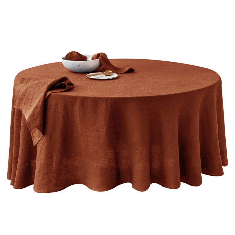 亚麻面料纯色氛围感圆形桌布高级感餐桌台布茶几防尘布拍照背景布