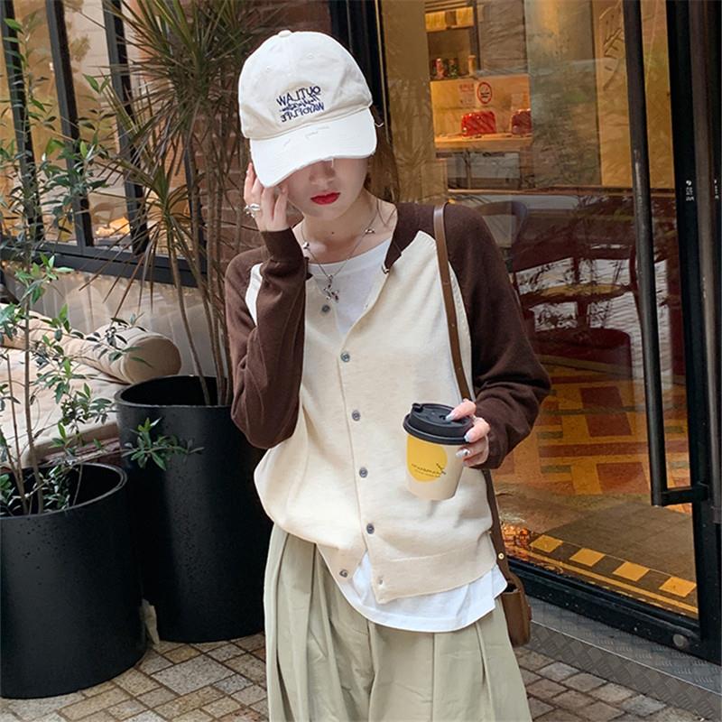 针织衫外套2023初秋女装新款撞色外搭毛衣开衫高级感薄款长袖上衣