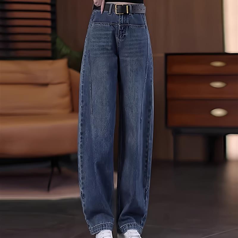 覆古流行牛仔裤2025年秋季新款高腰修身直筒裤娇小窄版弯刀阔腿裤