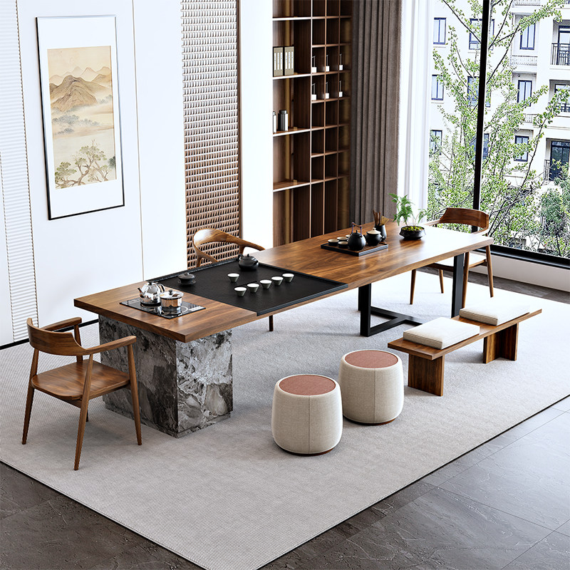 南美胡桃木实木茶桌椅组合